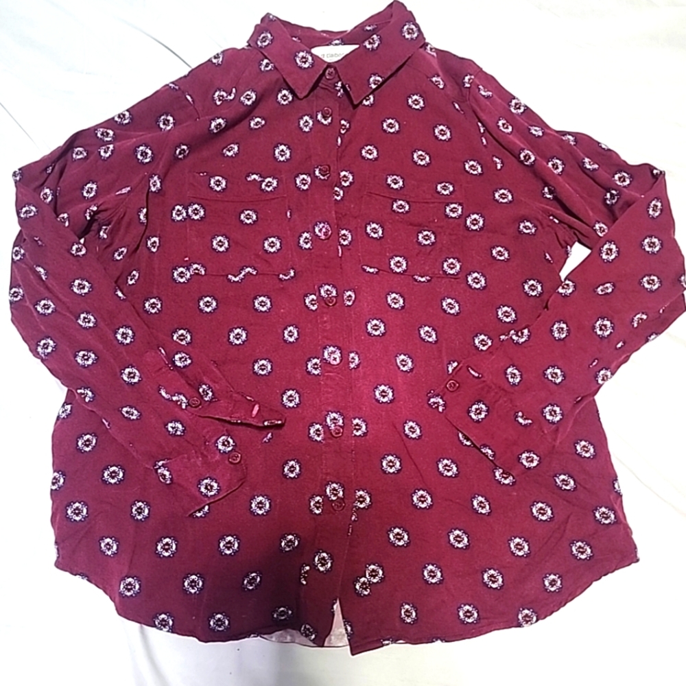 Burgundy Floral Button-Up Blouse
